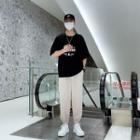 Short-sleeve Lettering T-shirt / Plain Sweatpants / Set