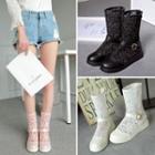 Lace Panel Cap Toe Short Boots