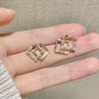 Non-matching Rhinestone Layered Square Earring 1 Pair - Gold - One Size