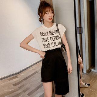 Lettering Sleeveless T-shirt / Asymmetric Midi Skirt