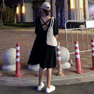 Open Back Elbow-sleeve A-line Dress / Sweatshorts
