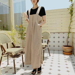 Button-front Wide-leg Jumpsuit Beige - One Size