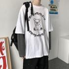 Mock Two Piece Bear Printed Long-sleeve T-shirt