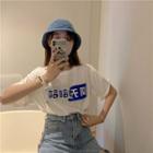 Short-sleeve Chinese Characters T-shirt White - One Size
