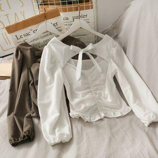 Details Ribbon-neckline Cutout Ruched Top