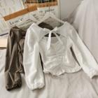 Details Ribbon-neckline Cutout Ruched Top