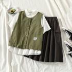 Embroidered Short-sleeve Blouse / Cargo Vest / High-waist Skirt