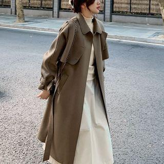 Set: Tie-waist Long Coat + Button Vest