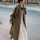 Set: Tie-waist Long Coat + Button Vest
