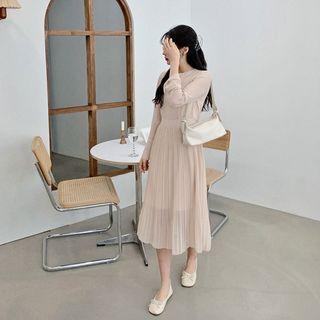 Crystal-pleat Chiffon Long Dress
