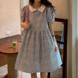 Short-sleeve Flower Print Collare Dress