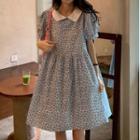 Short-sleeve Flower Print Collare Dress