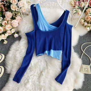 Inset Color-block Cold-shoulder Top