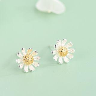 Floral Stud Earring 1 Pair - Es1270 - 925 Silver - Silver & Gold - One Size