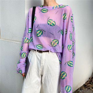 Long-sleeve Watermelon Print Top