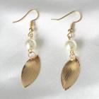 Leaf Faux Pearl Drop Earring 1 Pair - As Shown In Figure - One Size