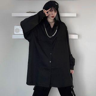 Plain Shirt With Necklace With Necklace - Black - One Size