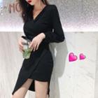 Surplice-wrap Long-sleeve V-neck Dress