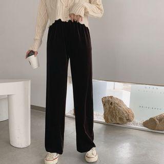 High Waist Plain Velvet Wide Leg Pants