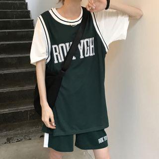 Plain Short-sleeve T-shirt / Lettering Oversize Tank Top / Shorts