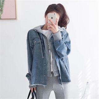 Stand-collar Layered Denim Jacket