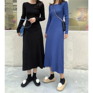 Long-sleeve Plain Slim-fit Knit Dress
