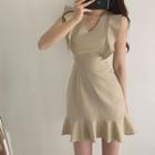 Ruffle Trim V-neck A-line Mermaid Dress