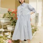 Elbow-sleeve Bow Accent A-line Shirtdress