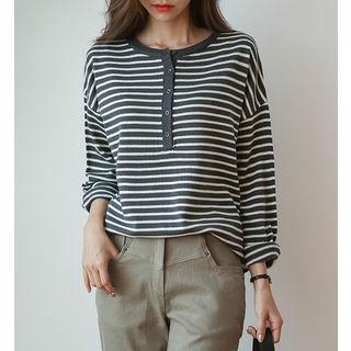 Loose-fit Striped Knit Henley