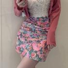 Lace Camisole Top / Floral Print A-line Skirt / Cardigan