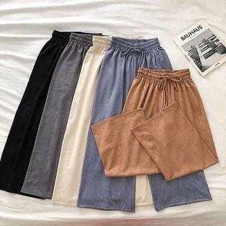 Plain High-waist Faux Suede Cropped Pants