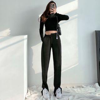 Asymmetric High-waist Slited Dress Pants