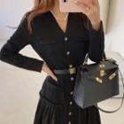 Set: Long-sleeve Button-up Midi Dress + Belt