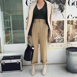 Flat-front Straight-cut Cotton Pants
