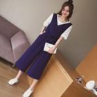 Set: Short-sleeve T-shirt + Wide-leg Suspender Pants