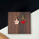 Non-matching Heart And Flower Drop Earring 1 Pair - Red & Pink & Gold - One Size