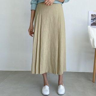 Pleated Linen Blend Skirt