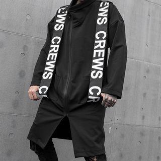Lettering Paneled Zip Long Jacket