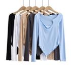 Plain Long Sleeve Cut-out Irregular T-shirt