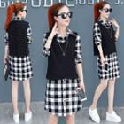 Set: Plain Vest + Check Shirt Dress
