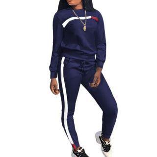 Set: Plain Long-sleeve Sweater + Plain Pants