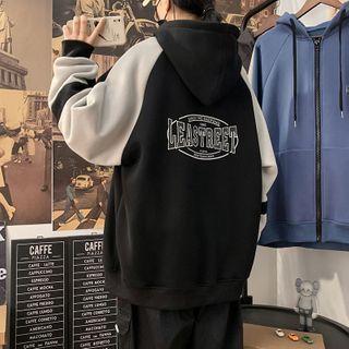 Lettering Two-tone Zip-up Hoodie