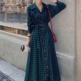 Plaid Single-breasted Lapel Shirtdress