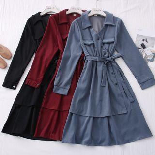 Asymmetric V-neck Midi Shirtdress With Sash In 6 Colors
