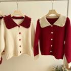 Two-tone Heart Button Cardigan