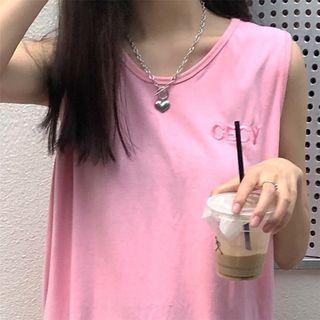 Letter Embroidered Oversized Tank Top