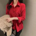 Drop-shoulder Plain Shirt Red - One Size