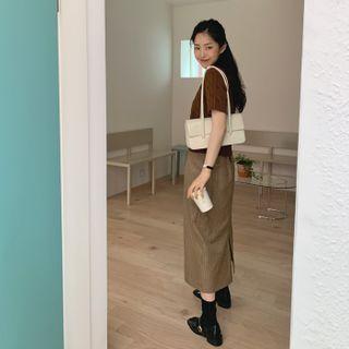 Slit-back Plaid Long Skirt