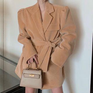 Notch Lapel Tie-waist Jacket Yellow - One Size