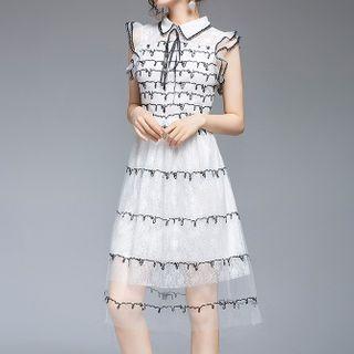 Contrast Trim Lace Midi A-line Dress